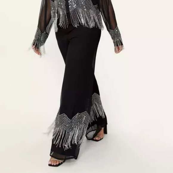 Nasty Gal Pants - NWT NASTY GAL Black Chevron Beaded‎ Sequined Embellished Pants Trousers